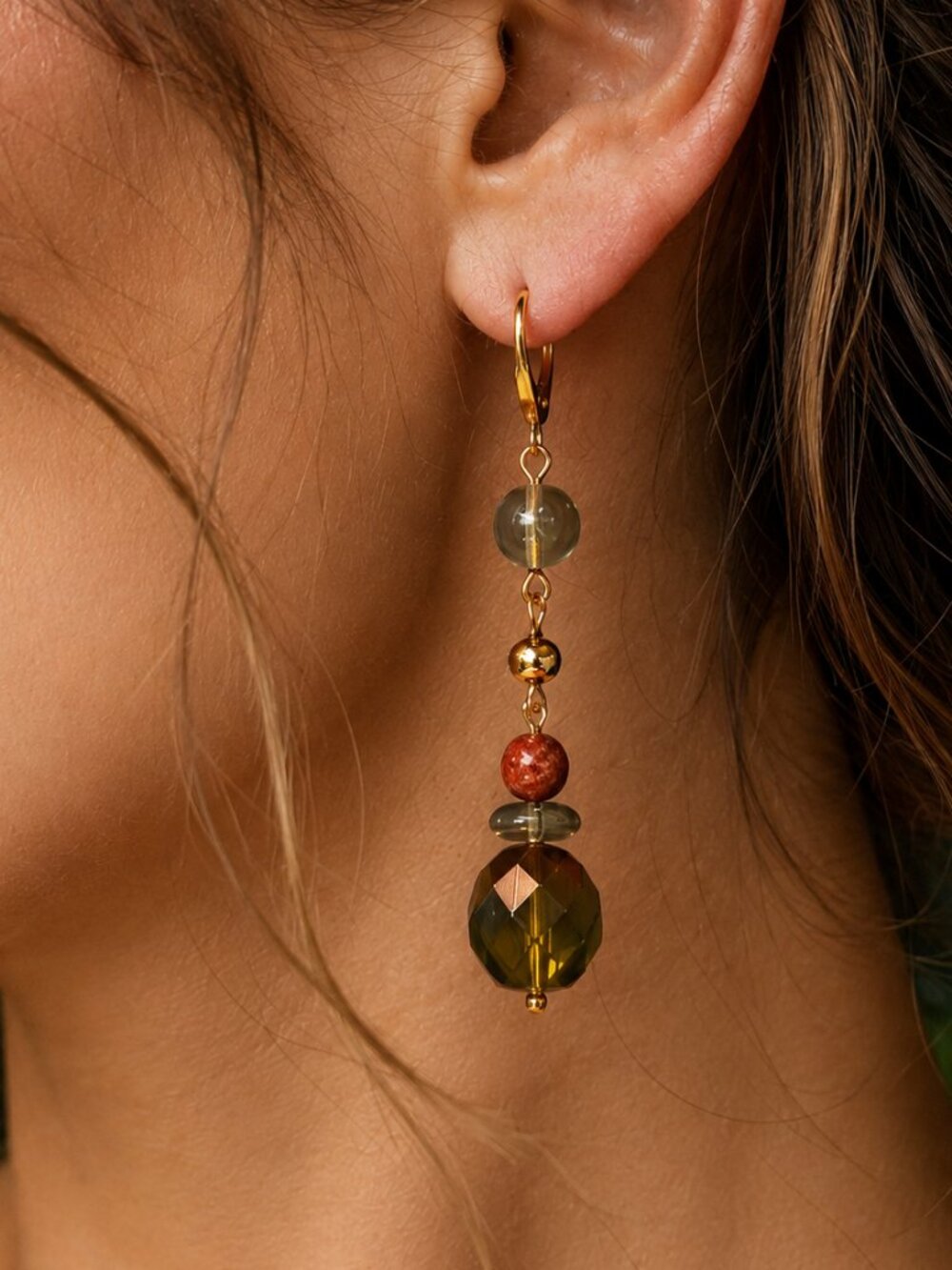 Glass & Stone Beaded Earrings, Earthy Boho Chic Earrings, Whimsigoth Earrings